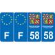 Lot de 4 autocollants bleu 58 NIEVRE Drapeau Bourgogne-Franche-Comté - F Europe nouvelles régions plaque immatriculation sticker