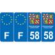 Lot de 4 autocollants bleu 58 NIEVRE Drapeau Bourgogne-Franche-Comté - F Europe nouvelles régions plaque immatriculation sticker