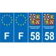 Lot de 4 autocollants bleu 58 NIEVRE Drapeau Bourgogne-Franche-Comté - F Europe nouvelles régions plaque immatriculation sticker