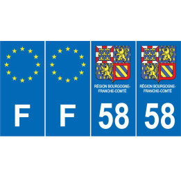 Lot de 4 autocollants bleu 58 NIEVRE Drapeau Bourgogne-Franche-Comté - F Europe nouvelles régions plaque immatriculation sticker