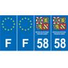 Lot de 4 autocollants bleu 58 NIEVRE Drapeau Bourgogne-Franche-Comté - F Europe nouvelles régions plaque immatriculation sticker