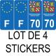 Lot de 4 autocollants bleu 70 HAUTE-SAONE Drapeau Bourgogne-Franche-Comté - F Europe régions plaque immatriculation sticker