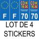 Lot de 4 autocollants bleu 70 HAUTE-SAONE Drapeau Bourgogne-Franche-Comté - F Europe régions plaque immatriculation sticker