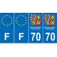 Lot de 4 autocollants bleu 70 HAUTE-SAONE Drapeau Bourgogne-Franche-Comté - F Europe régions plaque immatriculation sticker