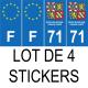 Lot de 4 autocollants bleu 71 SAONE-ET-LOIRE Blason Bourgogne-Franche-Comté - F Europe régions plaque immatriculation sticker