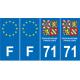 Lot de 4 autocollants bleu 71 SAONE-ET-LOIRE Drapeau Bourgogne-Franche-Comté - F Europe régions plaque immatriculation sticker