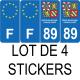 Lot de 4 autocollants bleu 89 YONNE Drapeau Bourgogne-Franche-Comté - F Europe nouvelles régions plaque immatriculation sticker