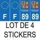 Lot de 4 autocollants bleu 89 YONNE Drapeau Bourgogne-Franche-Comté - F Europe nouvelles régions plaque immatriculation sticker