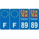 Lot de 4 autocollants bleu 89 YONNE Drapeau Bourgogne-Franche-Comté - F Europe nouvelles régions plaque immatriculation sticker