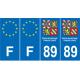 Lot de 4 autocollants bleu 89 YONNE Drapeau Bourgogne-Franche-Comté - F Europe nouvelles régions plaque immatriculation sticker