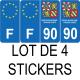 Lot de 4 autocollants bleu 90 TERRITOIRE DE BELFORT Drapeau Bourgogne-Franche-Comté - F Europe plaque immatriculation