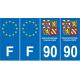 Lot de 4 autocollants bleu 90 TERRITOIRE DE BELFORT Drapeau Bourgogne-Franche-Comté - F Europe plaque immatriculation
