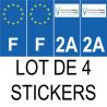 Lot de 4 autocollants bleu 2A CORSE DU SUD logo Corse - F Europe nouvelles régions immatriculation sticker