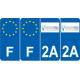 Lot de 4 autocollants bleu 2A CORSE DU SUD logo Corse - F Europe nouvelles régions immatriculation sticker