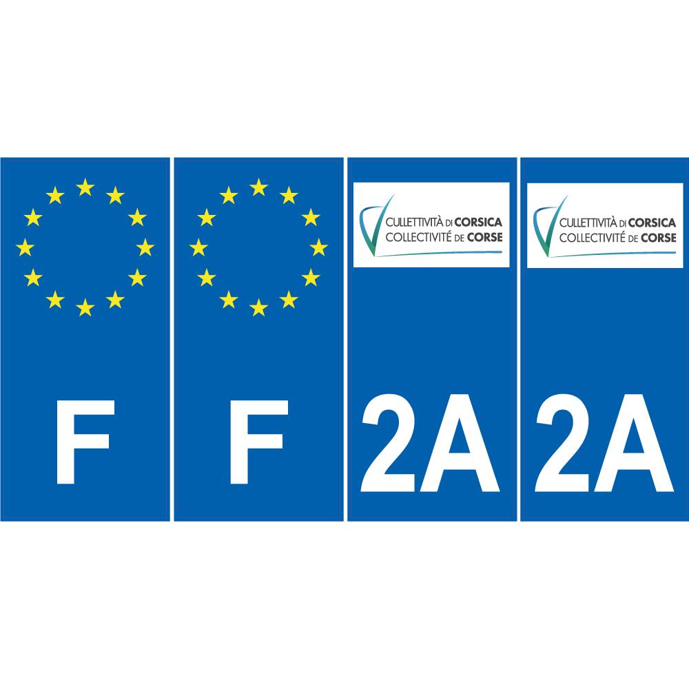 Lot de 4 autocollants bleu 2A CORSE DU SUD logo Corse - F Europe nouvelles régions immatriculation sticker
