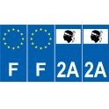 Lot de 4 autocollants bleu 2A CORSE DU SUD Drapeau Corse - F Europe nouvelles régions immatriculation sticker