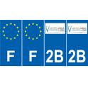 Lot de 4 autocollants bleu 2B HAUTE CORSE logo Corse - F Europe nouvelles régions immatriculation sticker