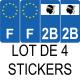 Lot de 4 autocollants bleu 2B HAUTE CORSE Drapeau Corse - F Europe nouvelles régions immatriculation sticker