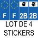 Lot de 4 autocollants bleu 2B HAUTE CORSE Drapeau Corse - F Europe nouvelles régions immatriculation sticker