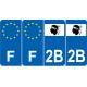Lot de 4 autocollants bleu 2B HAUTE CORSE Drapeau Corse - F Europe nouvelles régions immatriculation sticker