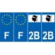 Lot de 4 autocollants bleu 2B HAUTE CORSE Drapeau Corse - F Europe nouvelles régions immatriculation sticker