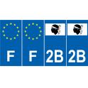 Lot de 4 autocollants bleu 2B HAUTE CORSE Drapeau Corse - F Europe nouvelles régions immatriculation sticker
