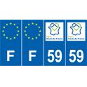 Lot de 4 autocollants bleu 59 NORD Hauts de France - F Europe nouvelles régions immatriculation auto sticker