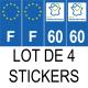 Lot de 4 autocollants bleu 60 OISE Hauts de France - F Europe nouvelles régions immatriculation auto sticker