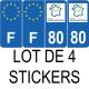 64 Pau Lot de 4 autocollants bleu 80 SOMME Hauts de France - F Europe nouvelles régions immatriculation auto sticker