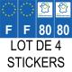 64 Pau Lot de 4 autocollants bleu 80 SOMME Hauts de France - F Europe nouvelles régions immatriculation auto sticker
