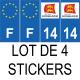 Lot de 4 autocollants bleu 14 CALVADOS Normandie - F Europe nouvelles régions immatriculation auto sticker