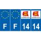 Lot de 4 autocollants bleu 14 CALVADOS Normandie - F Europe nouvelles régions immatriculation auto sticker