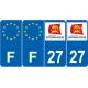 Lot de 4 autocollants bleu 27 EURE Normandie - F Europe nouvelles régions immatriculation auto sticker