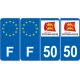 Lot de 4 autocollants bleu 50 MANCHE Normandie - F Europe nouvelles régions immatriculation auto sticker
