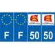 Lot de 4 autocollants bleu 50 MANCHE Normandie - F Europe nouvelles régions immatriculation auto sticker