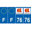Lot de 4 autocollants bleu 76 SEINE-MARITIME Normandie - F Europe nouvelles régions immatriculation auto sticker