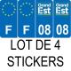 Lot de 4 autocollants bleu 08 ARDENNES Grand-Est - F Europe nouvelles régions immatriculation auto sticker