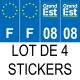 Lot de 4 autocollants bleu 08 ARDENNES Grand-Est - F Europe nouvelles régions immatriculation auto sticker