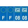 Lot de 4 autocollants bleu 08 ARDENNES Grand-Est - F Europe nouvelles régions immatriculation auto sticker
