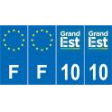 Lot de 4 autocollants bleu 10 AUBE Grand-Est - F Europe nouvelles régions immatriculation auto sticker