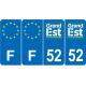 Lot de 4 autocollants bleu 52 HAUTE MARNE Grand-Est - F Europe nouvelles régions immatriculation auto sticker
