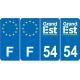 Lot de 4 autocollants bleu 54 MEURTHE-ET-MOSELLE Grand-Est - F Europe nouvelles régions immatriculation sticker