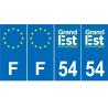 Lot de 4 autocollants bleu 54 MEURTHE-ET-MOSELLE Grand-Est - F Europe nouvelles régions immatriculation sticker