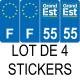 Lot de 4 autocollants bleu 55 MEUSE Grand-Est - F Europe nouvelles régions immatriculation auto sticker