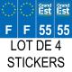 Lot de 4 autocollants bleu 55 MEUSE Grand-Est - F Europe nouvelles régions immatriculation auto sticker