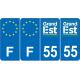 Lot de 4 autocollants bleu 55 MEUSE Grand-Est - F Europe nouvelles régions immatriculation auto sticker