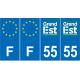 Lot de 4 autocollants bleu 55 MEUSE Grand-Est - F Europe nouvelles régions immatriculation auto sticker