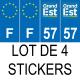 Lot de 4 autocollants bleu 57 MOSELLE Grand-Est - F Europe nouvelles régions immatriculation auto sticker