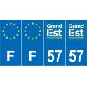 Lot de 4 autocollants bleu 57 MOSELLE Grand-Est - F Europe nouvelles régions immatriculation auto sticker