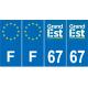 Lot de 4 autocollants bleu 67 BAS RHIN Grand-Est - F Europe nouvelles régions immatriculation auto sticker